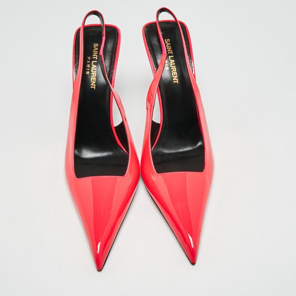 Saint Laurent Kiss Size 40 Neon Pink Patent Leather Slingback Pumps - Picture 3 of 7